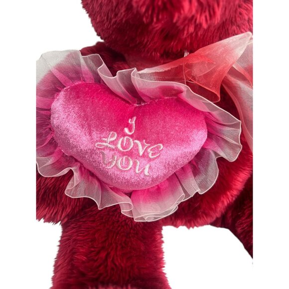 Red Pink Vintage Valentine Teddy Bear with Heart I LOVE YOU 17 in - Picture 2 of 6
